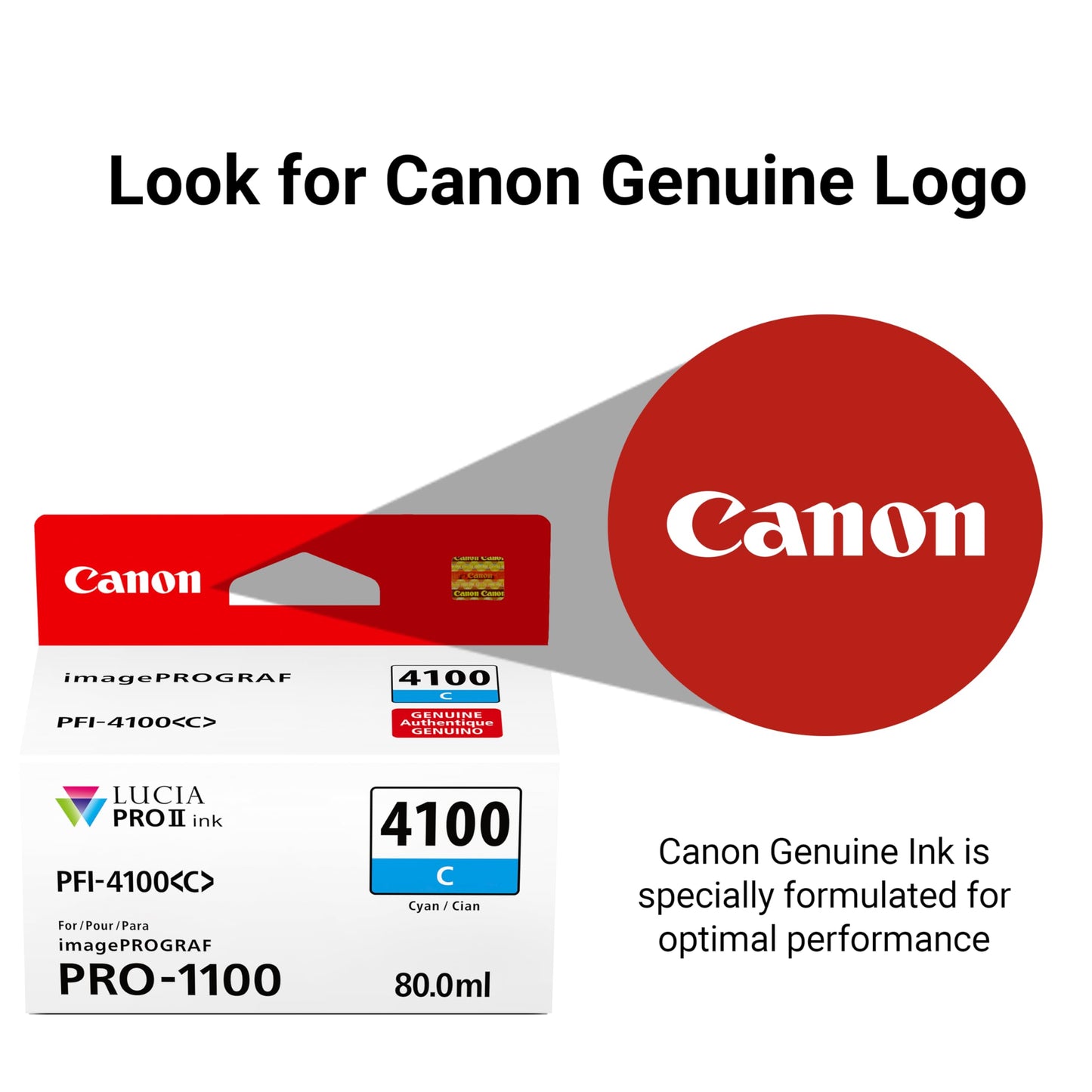Canon PFI-4100 Genuine Cyan Ink Tank, Compatible with imagePROGRAF PRO-1100 Printers