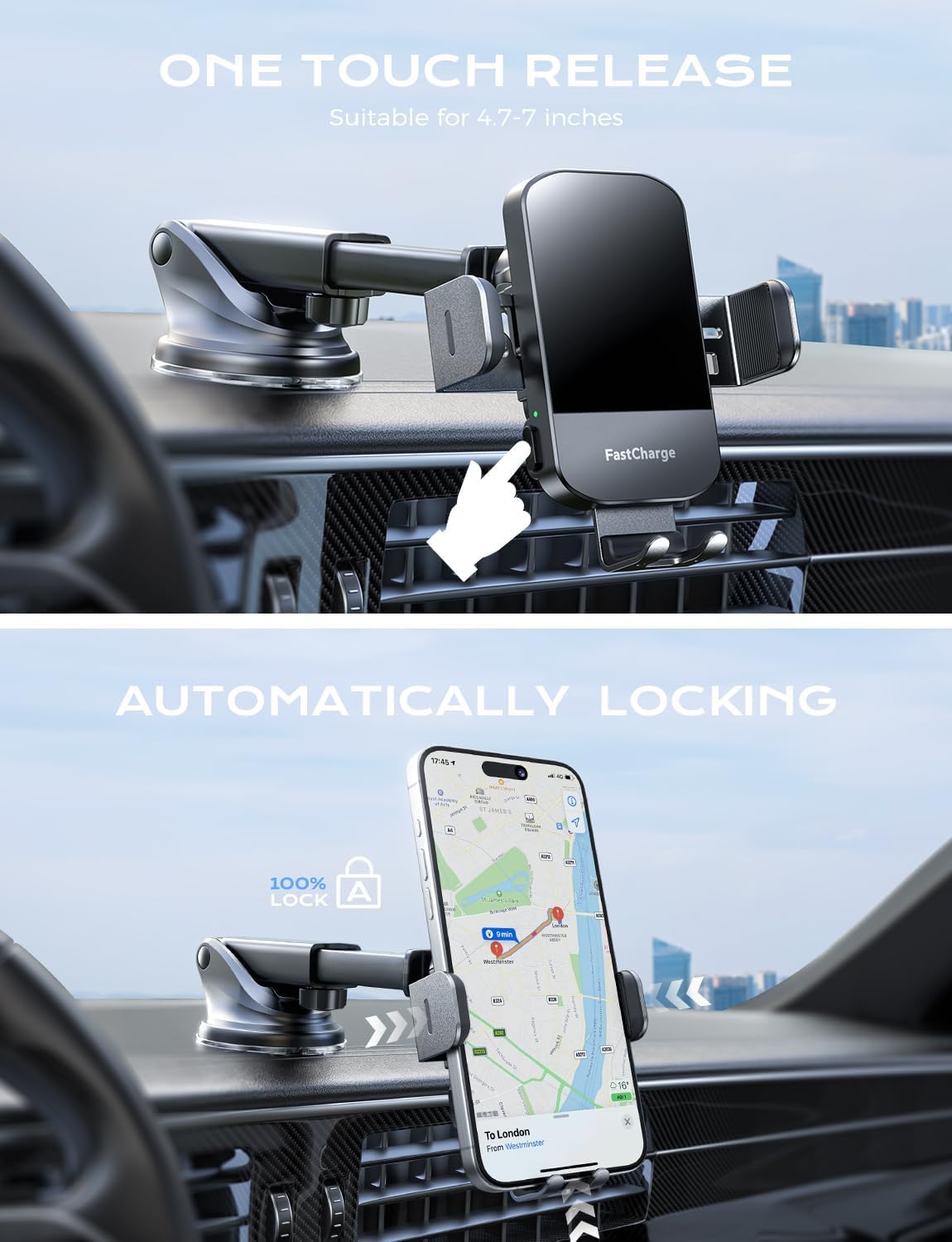 CHGeek Wireless Car Charger, 15W Fast Charging Auto Clamping Phone Holders for Your Car Phone Mount fit for iPhone 17 16 15 14 13 12 Pro Max 11 XR XS