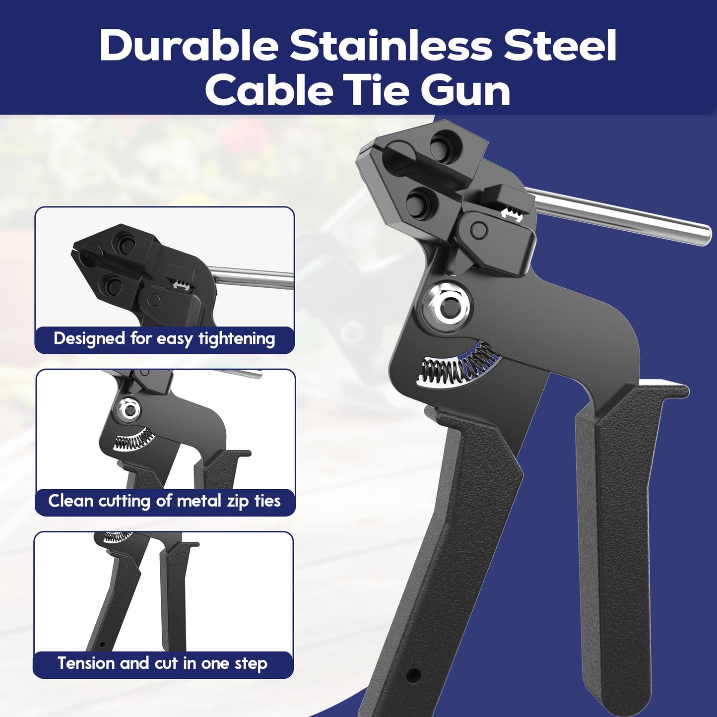 Metal Zip Ties 11.8 Inch 100 PCS | Self-Locking | 304 Epoxy-Coated Stainless Steel Zip Ties | Includes Gun, Scissor, Storage Bag, Tie Remover, Gloves