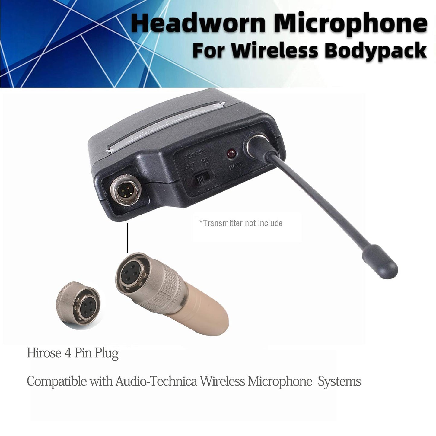Sujeetec Headset Headworn Microphone - Hirose 4 Pin Plug Head Microphone for Audio Technica Wireless System & Bodypack Transmitter - Beige Single