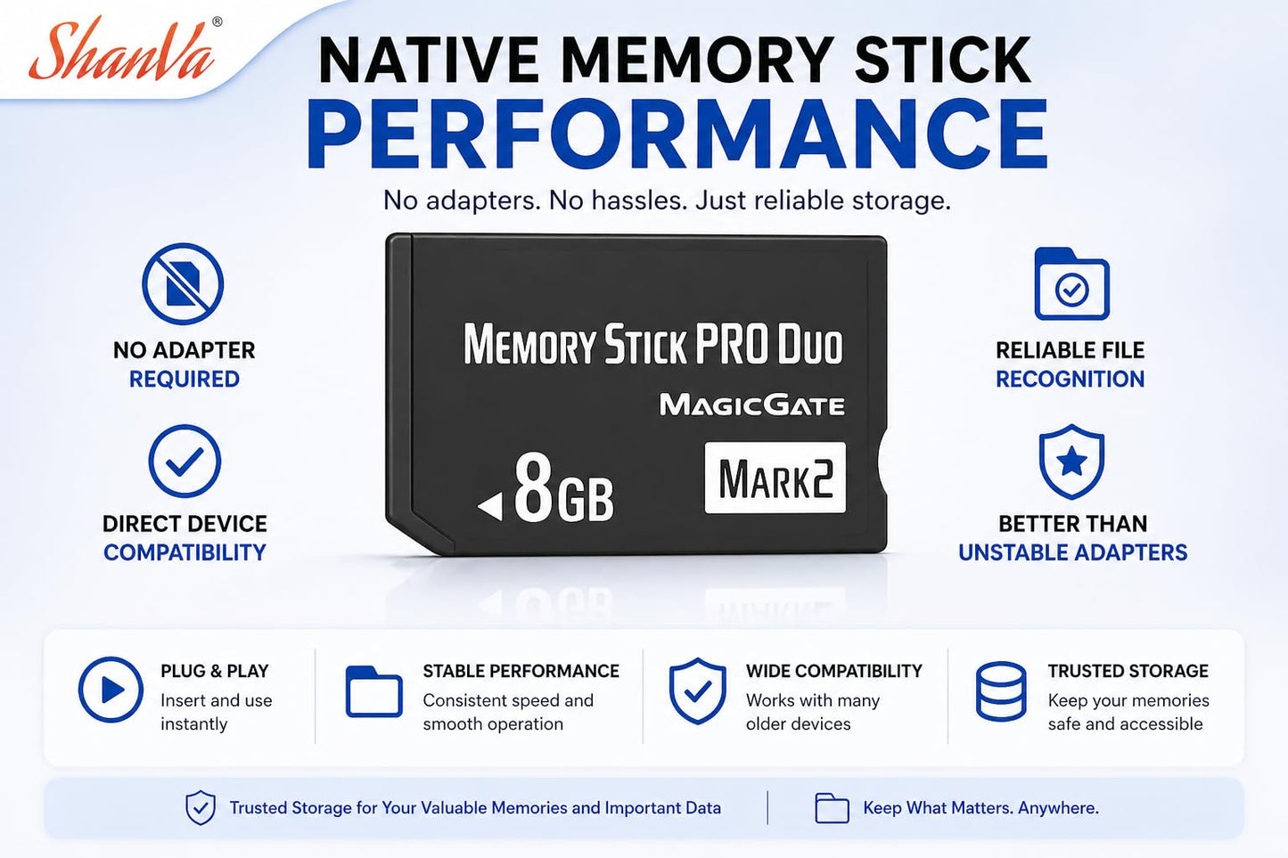 ShanVa Memory Stick PRO Duo 8 GB Mark 2 PSP Memory Stick Card, Classic PSP Memory Card for PSP 1000 2000 3000 and Cyber-Shot DSC, Alpha DSLR