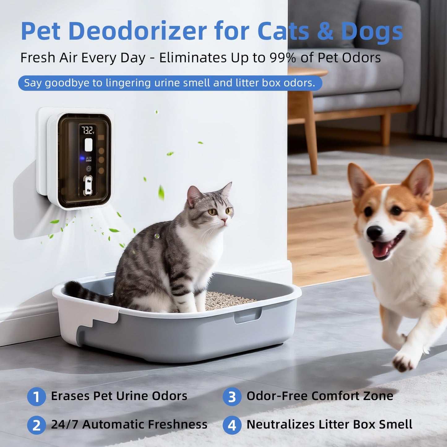 Plug-in Negative Ion Air Freshener, Compact Portable Design, Low Noise Ion Freshener for Pet Bedroom Office Kitchen