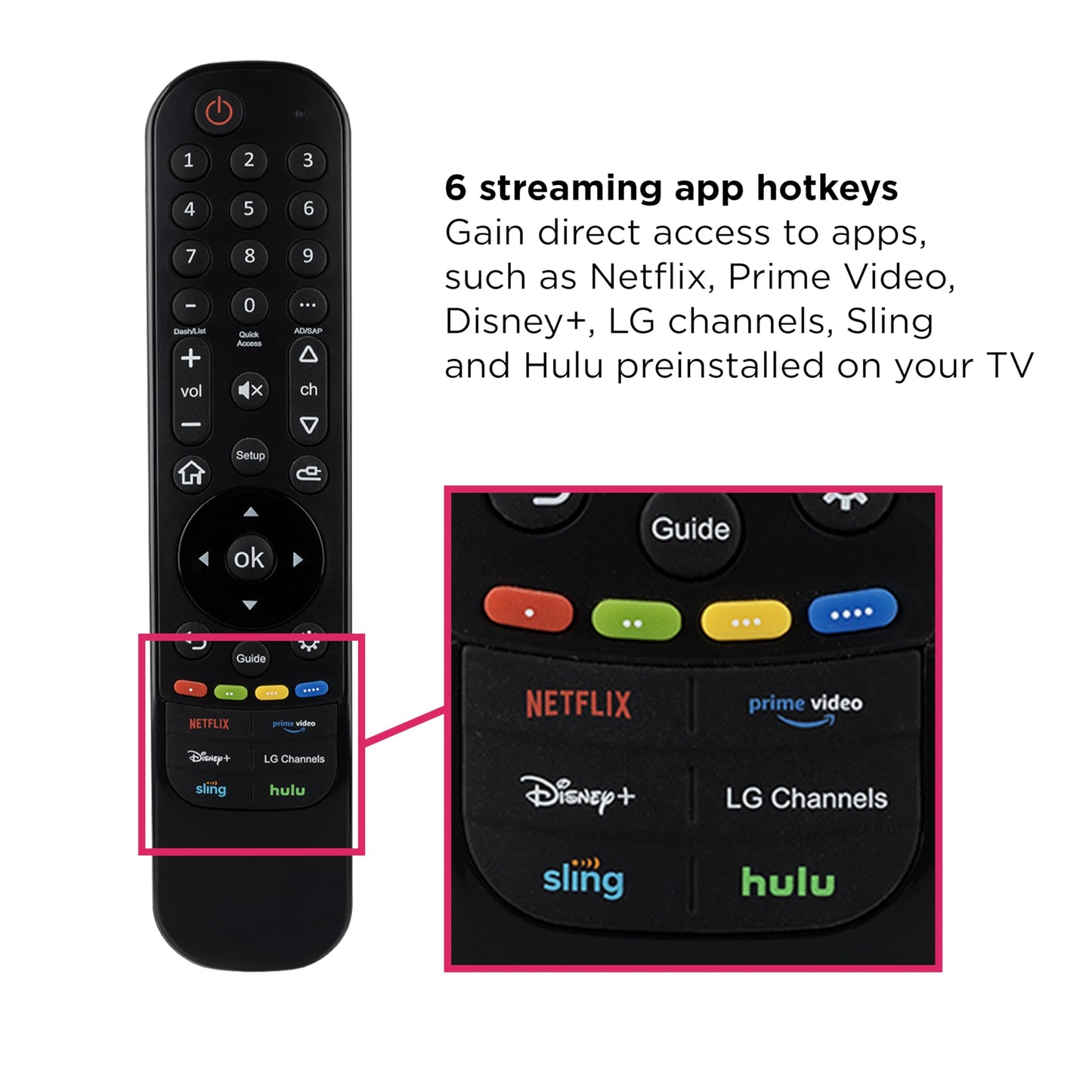 GE LG TV Remote Control Replacement, LG Universal Remote Control for Smart TV, Direct Replacement, Streaming Hotkeys, Ergonomic, Black, 81686