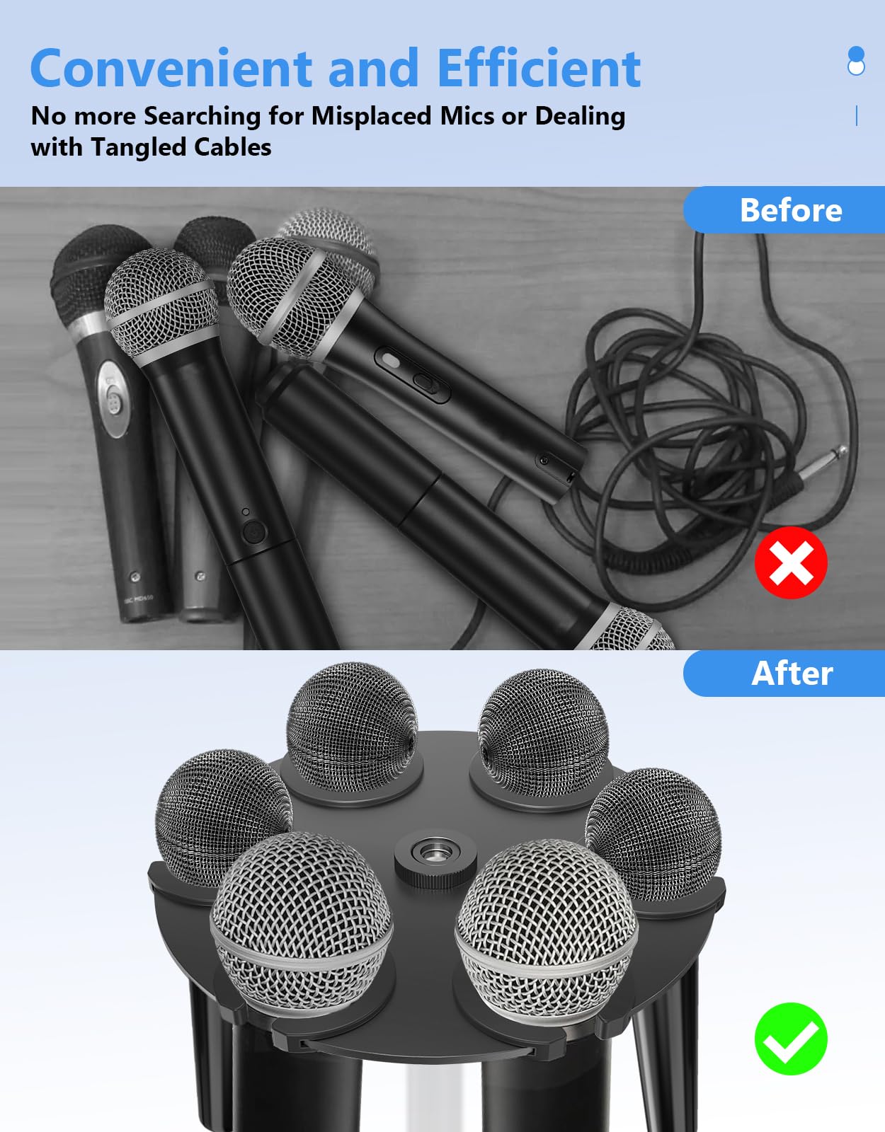 Borenbuir Multi Microphone Holder (Aluminum) Multi-Mic Holder for Handheld Dynamic, Wired and Wireless Mics, Storage Organizer and Display for Mic