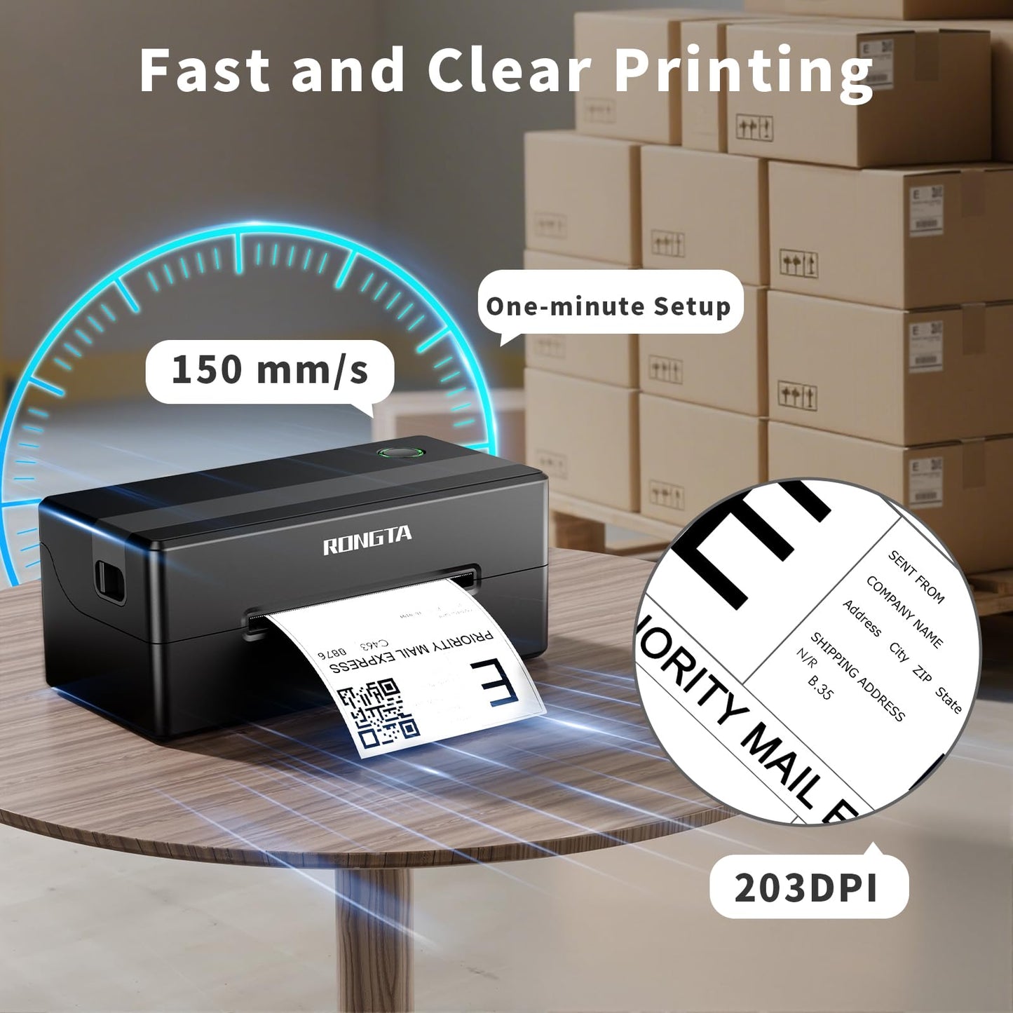 Rongta 4x6 Bluetooth Thermal Shipping Label Printer, Wireless Shipping Label Maker for Amazon FBA, Ebay, Shopify, FedEx | Compatible