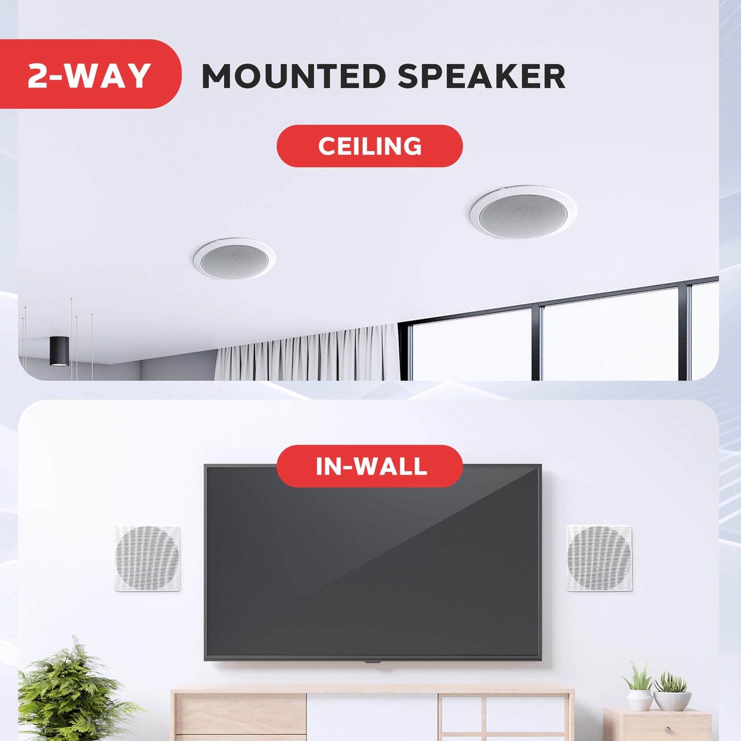 Pyle 8.0" Ceiling Wall Mount Speakers - Pair of 2-Way Full Range Sound Stereo Speaker Audio System Flush Design w/ Electronic Crossover Network