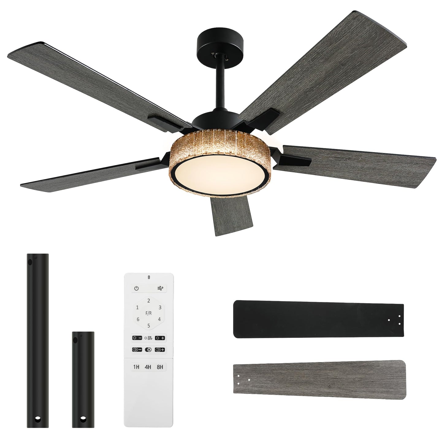 YITAHOME 52 Inch Black Chandelier Ceiling Fan with Lights