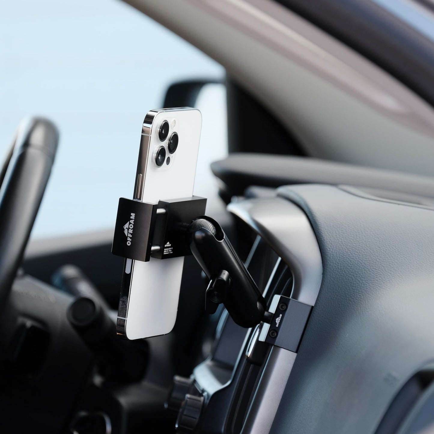 Offroam Phone Mount Made for Chevrolet Colorado | GMC Canyon 2015-2022, CNC-Machined Aluminium, Universal Spring Loaded Holder, 360-Degree Swivel