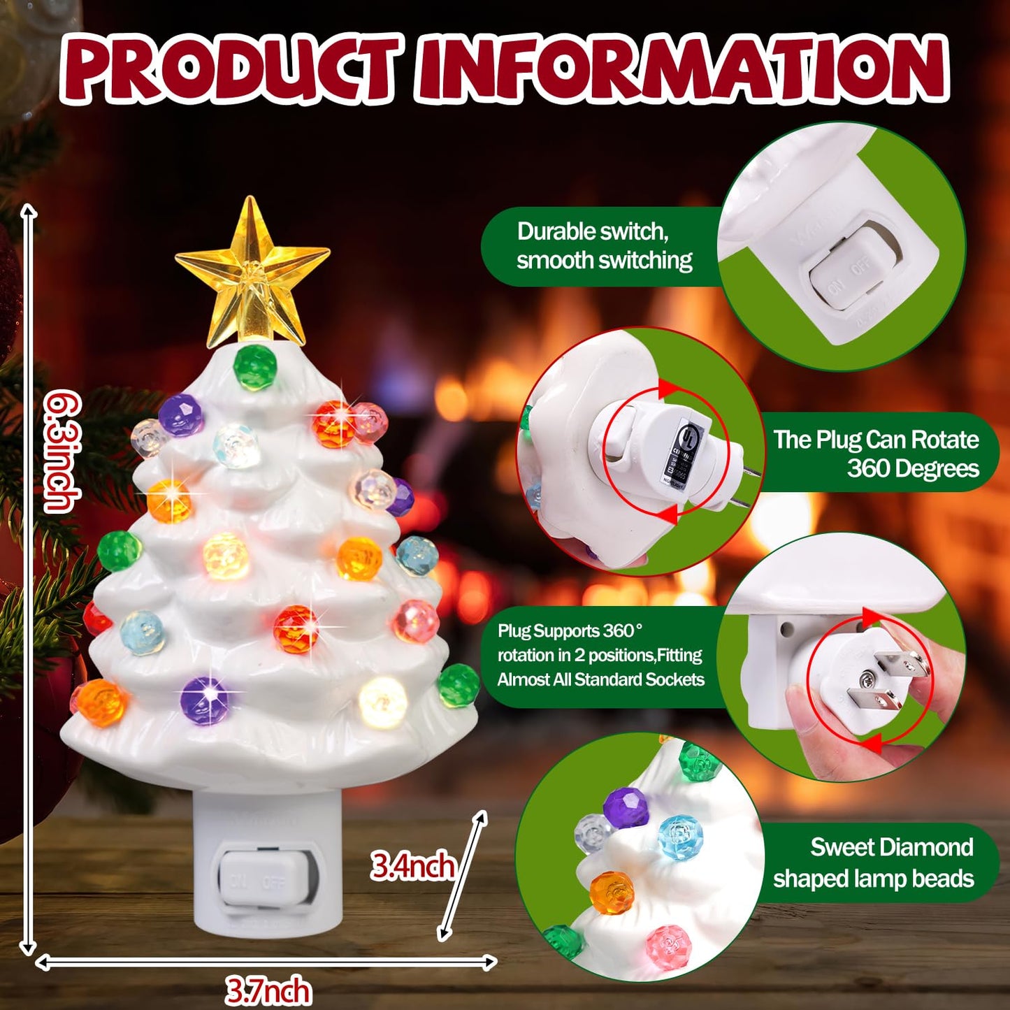 JOVYNX 2 Pack Christmas Ceramic Tree Night Light Plug in,360° Rotatable Nostalgic Xmas Day Night Light that Light Up,Pink White Retro Christmas Day