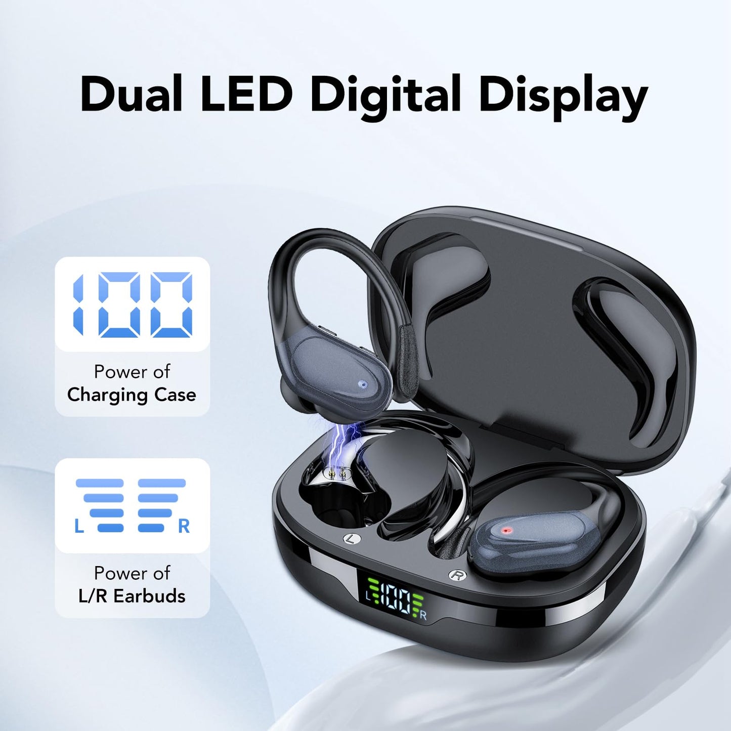 Ear buds Wireless Earbuds Bluetooth 5.3 Headphones 60hrs Playtime with Digital Display Sports Wireless Headphones with Earhook Deep Bass IPX7