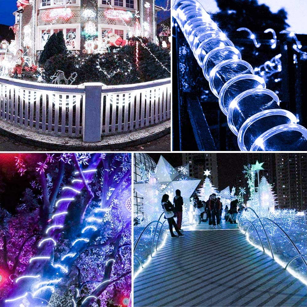 Honche Solar Rope Light 33FT 100LED IP65 Waterproof Outdoor LED Copper Fairy String Tube Lights for Party Gazebo Garden Patio Stair Balcony Fence Tree