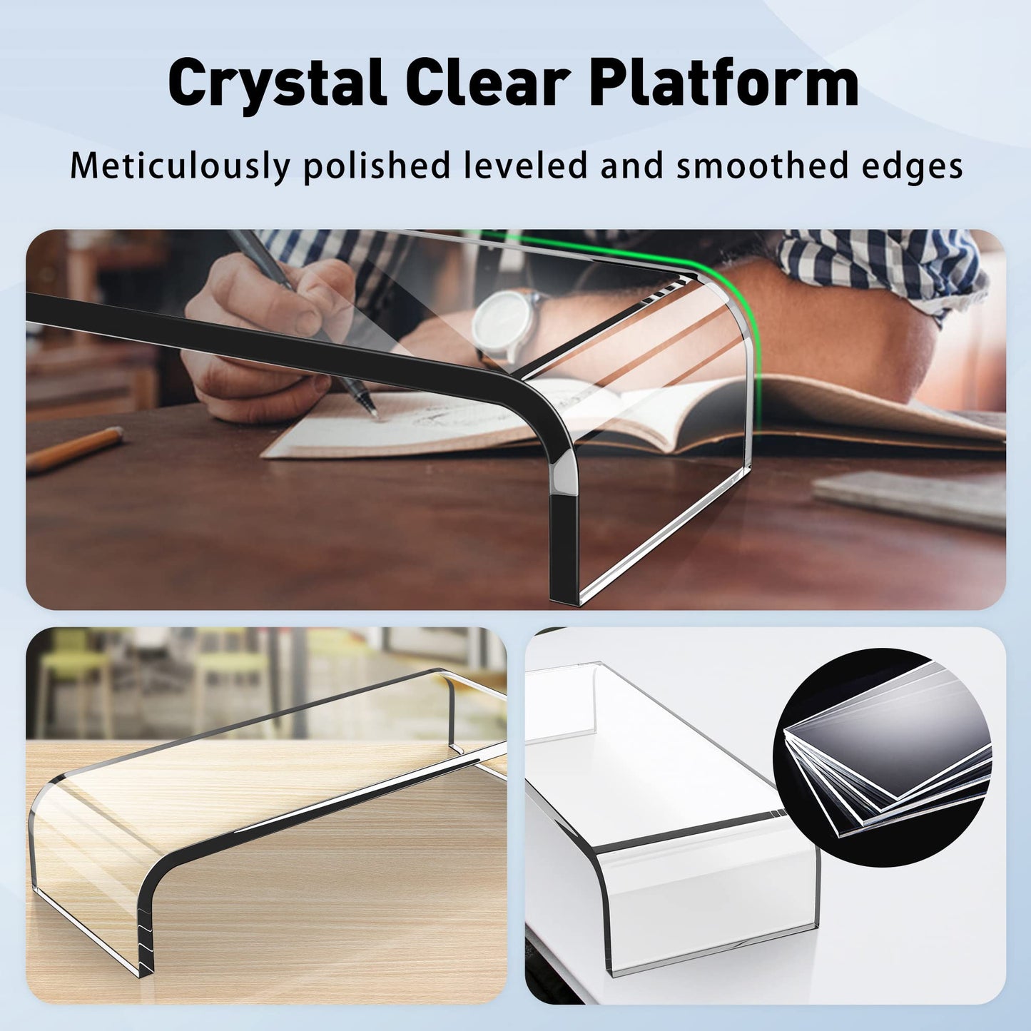 AboveTEK Acrylic Monitor Stand, Premium Large Monitor Riser 20 inch, Crystal Clear Acrylic Computer Stand Laptop Desk Stand for Home Office Printer TV