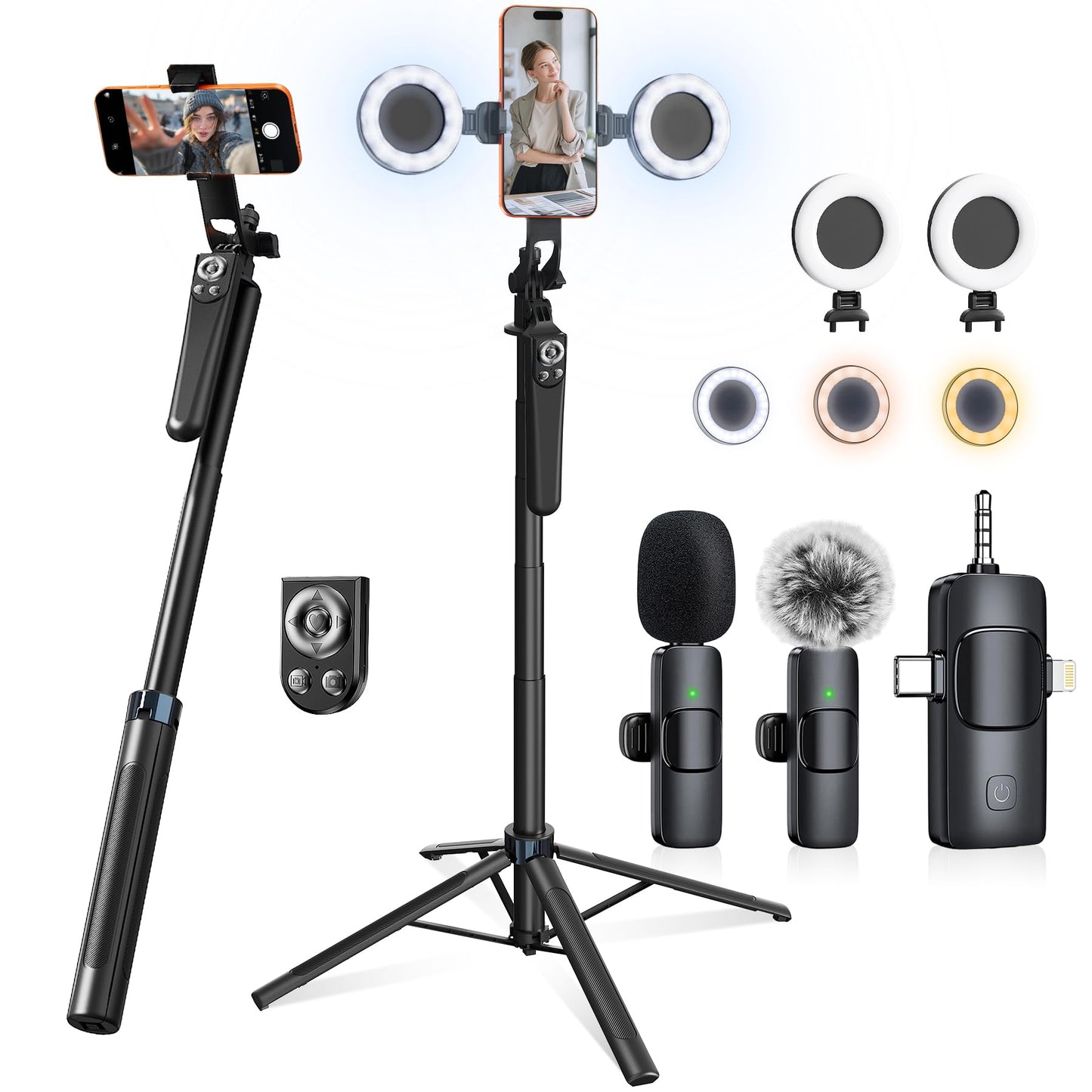 Content Creator Essentials Vlogging Kit for iPhone, Tripod & Wireless Mic