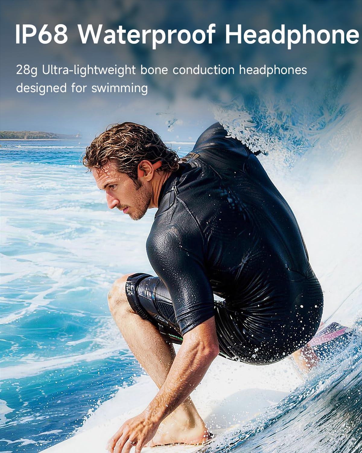 Rhyfell Swimming Headphones, IP68 Waterproof Bone Conduction Headphones, MP3 Mode 32GB Memory, 10H Playtime, Bluetooth 6.0, Open Ear Underwater