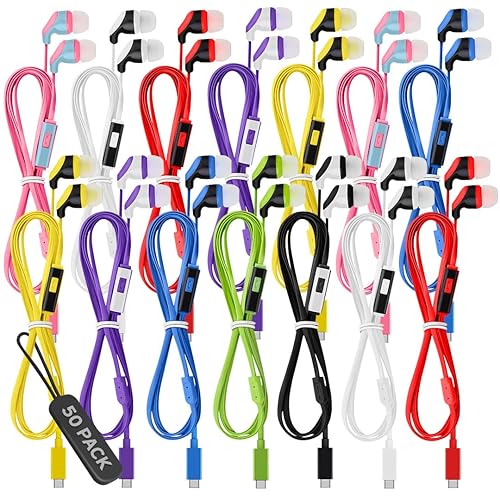 50 Pack Bulk USB C Headphones with Mic, Type C Wired Earbuds Noise Cancelling Earphones Compatible with iPhone 16/15 Pro Max Plus, iPad Pro, Galaxy…
