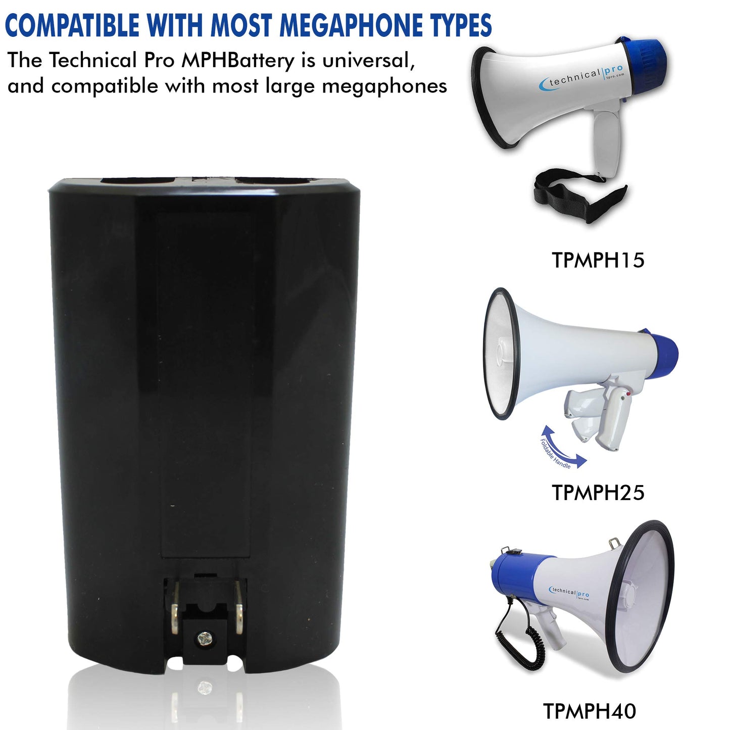 Technical Pro Rechargeable Megaphone Battery - Portable Compatible with Most Megaphones Which Use C Batteries Compatible Models MPH75, MPH50USB, Pyle…
