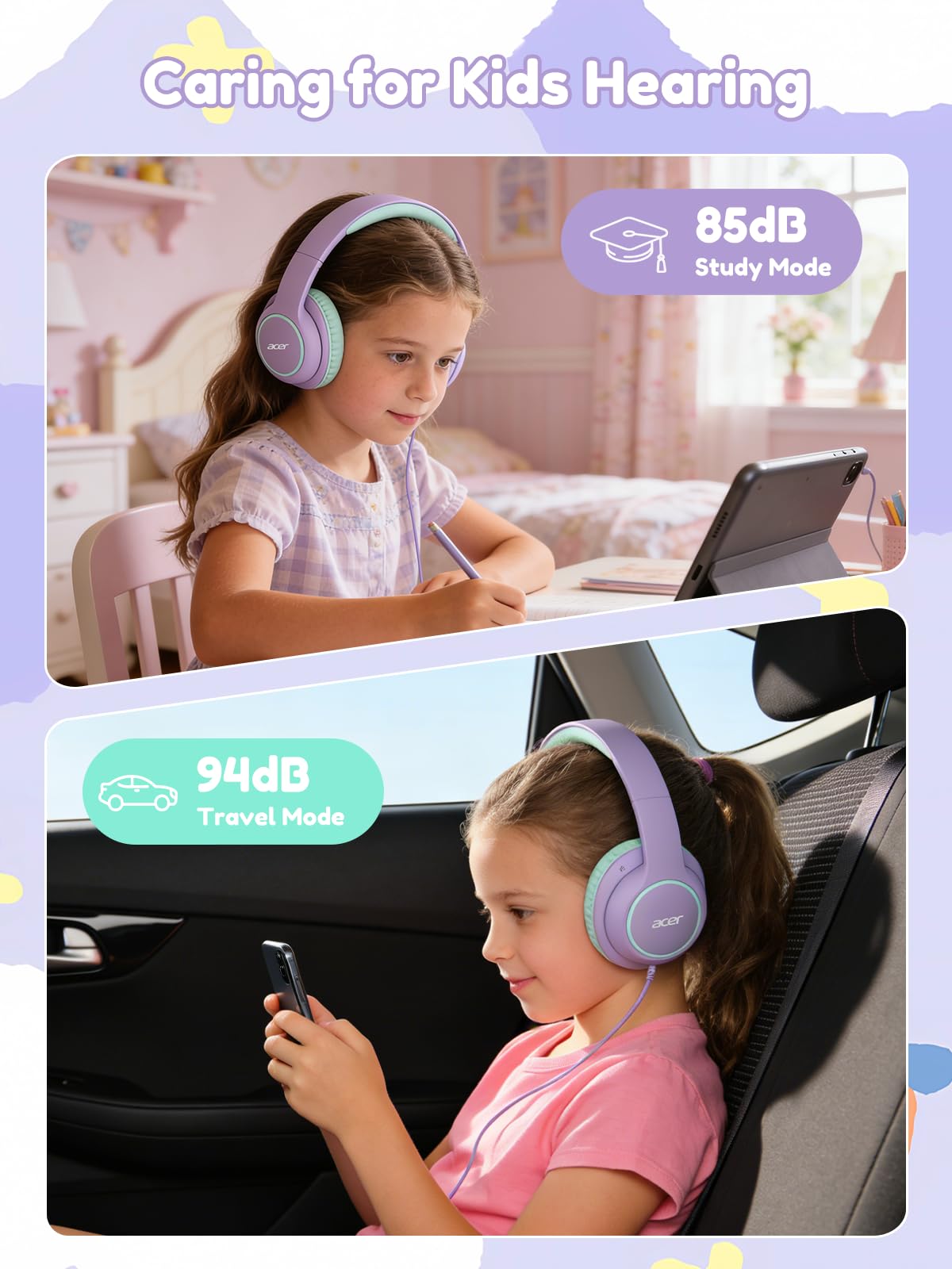 Acer OHW328 Kids Headphones Wired for School - Over Ear Design
