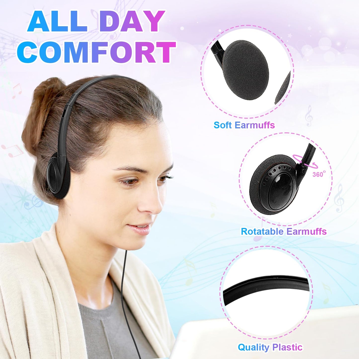 Wensdo Bulk Headphones Earphones 10 Pack for School Classroom, Wholesale Class Set Wired Headphones with 3.5 mm Jack for Kids Students Children