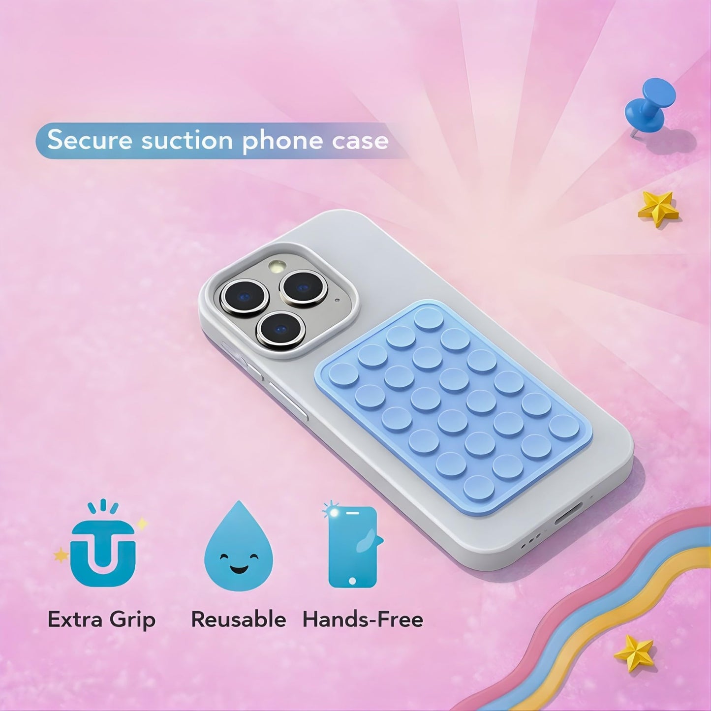 Suction Phone Case Mount, Phone Sticky Grip for iPhone and Android, Adhesive Phone Accessory, Hands-Free Mirror Shower Phone Holder for Videos