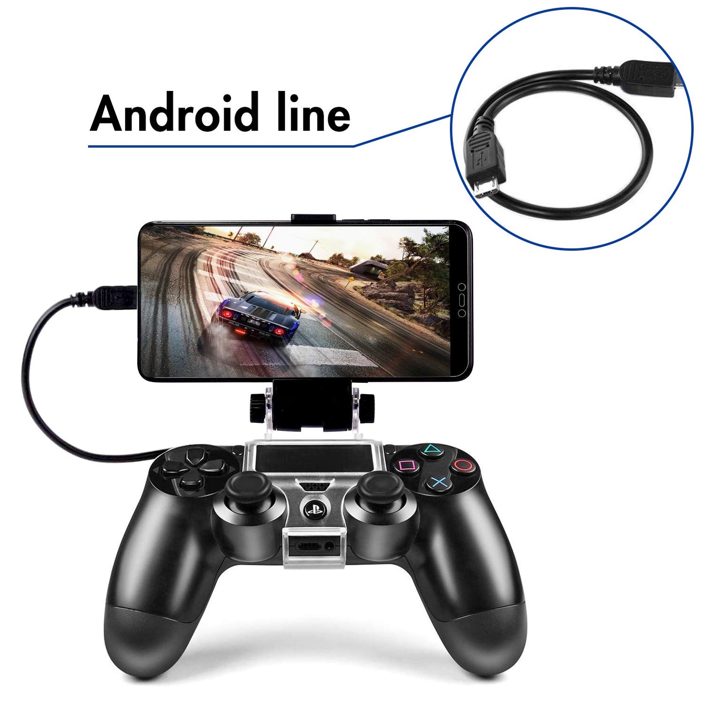 Yizerel PS4 Controller Phone Clip, PS4 Slim Pro Controller Grip for Android Smart Phone, 180 Degree Gaming Holder Mount Stand Bracket for PlayStation