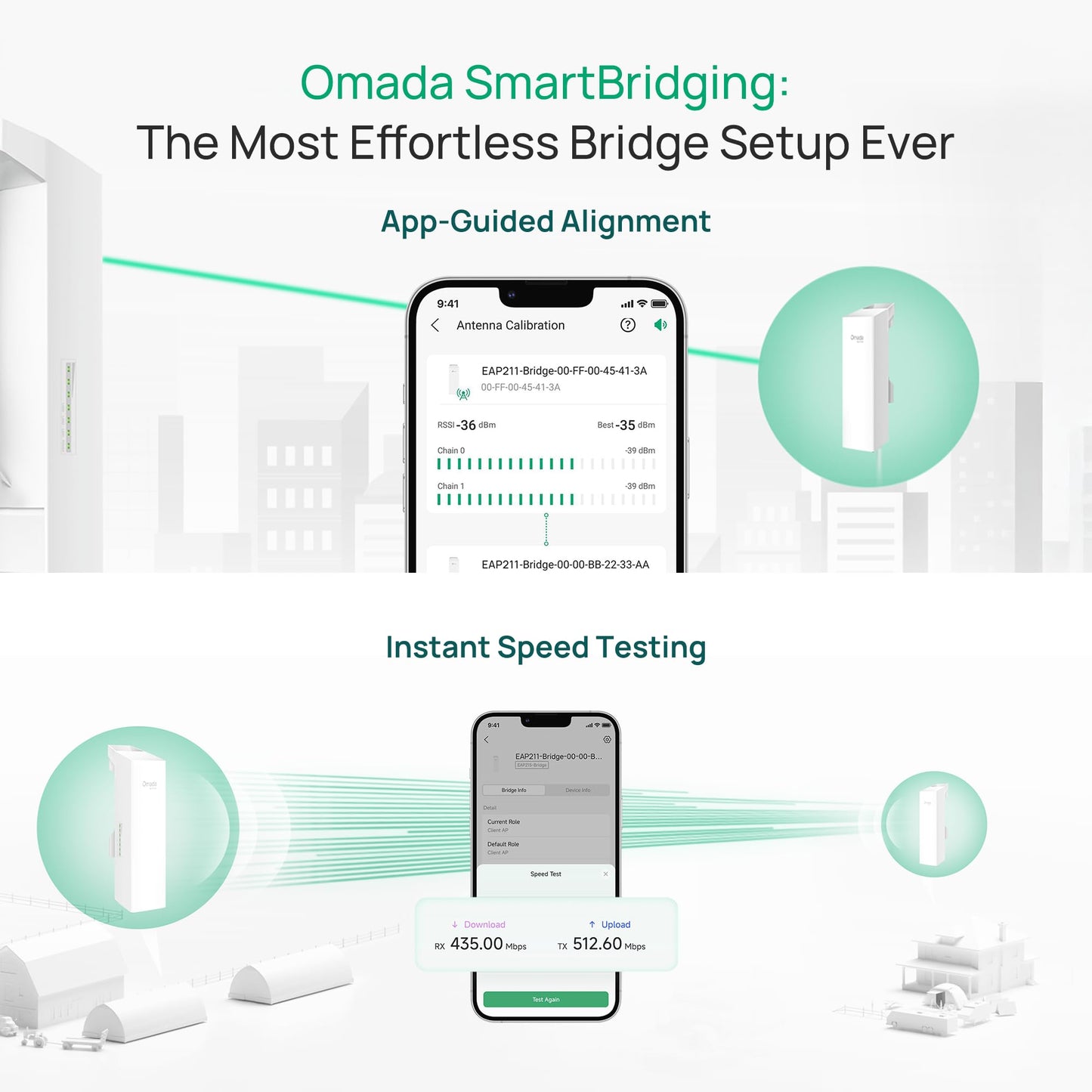 TP-Link Omada Point to Point Wireless Bridge Outdoor - 5GHz, 867Mbps, PtP&PtMP, 1km Range, 3 Gigabit Ports, PoE or DC Powered, IP65 Weatherproof