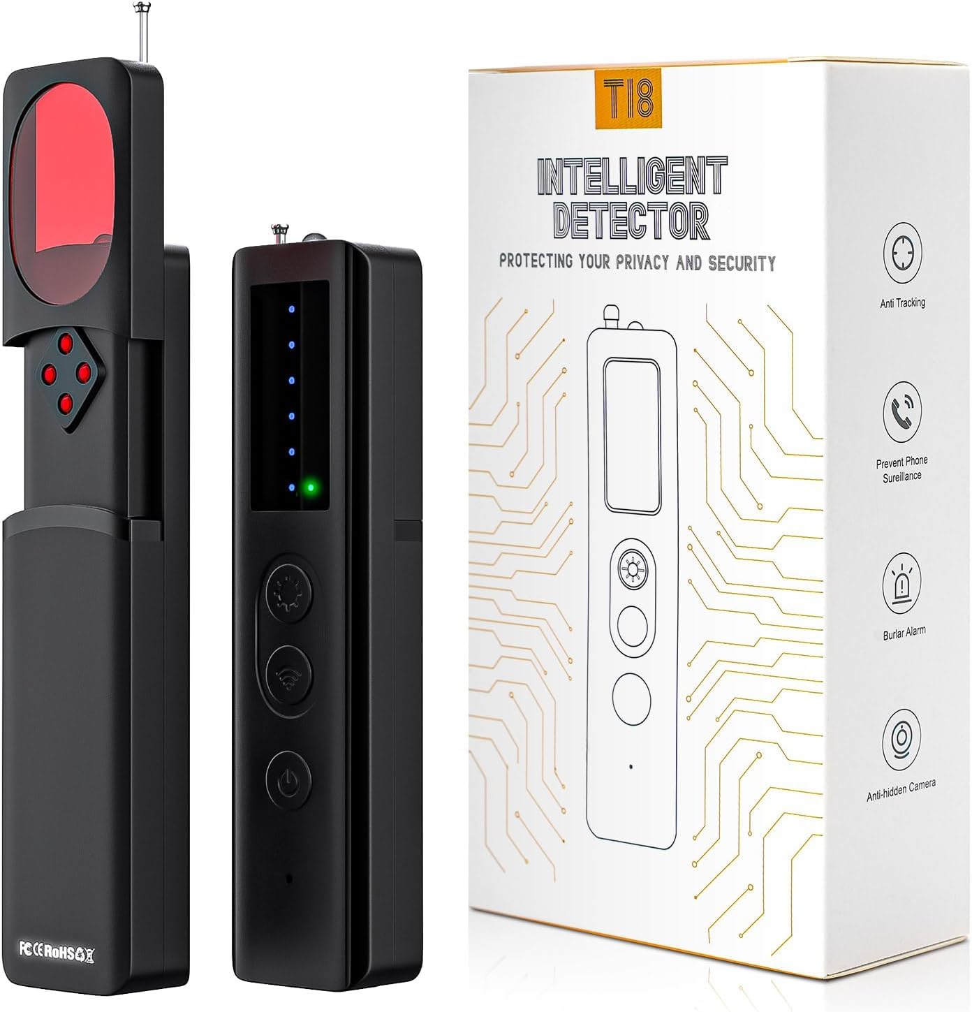 JIEXUN Hidden Camera Detector, Upgraded Hidden Bug and Camera Detector, Portable GPS Tracker Spy Camera Device Finder Detector, Hidden Camera