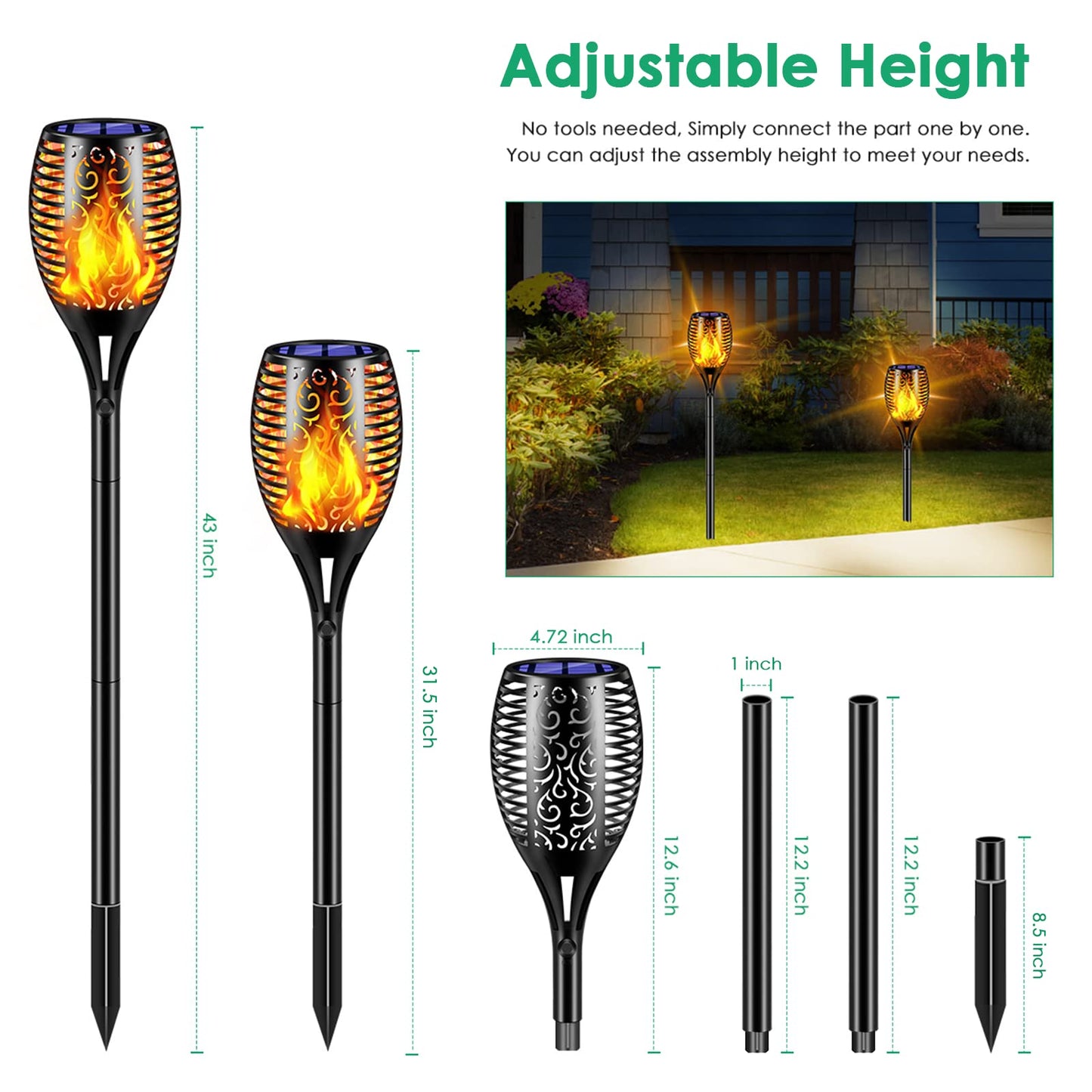 TomCare Solar Lights Outdoor 99 LED Higher & Larger Flickering Flame Solar Torch Lights 43" Waterproof Outdoor Lighting Solar Powered Pathway Walkway