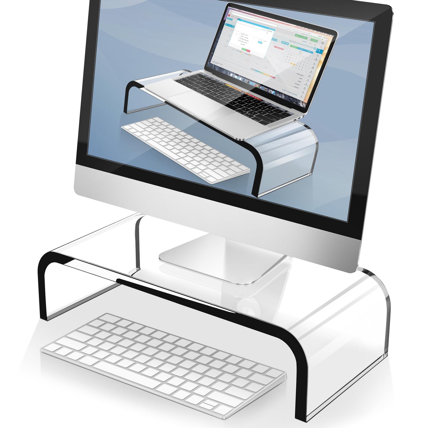 AboveTEK Acrylic Monitor Stand - Clear Monitor Riser & Computer Desk Stand, Premium Acrylic Laptop Stand for Home Office, PC TV Stand with Keyboard