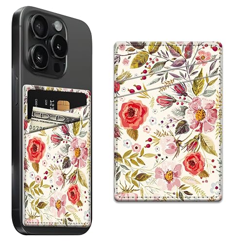 AFYEWKC Phone Card Holder Leather, Dual Pocket Phone Wallet Stick On, Adhesive Cute Credit Card Sleeves for Phone Case Compatible with Most Phones