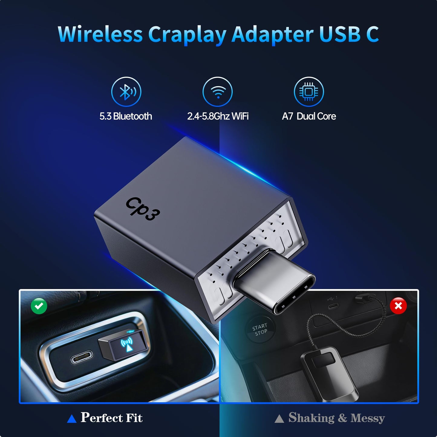 CNDPSTE Wireless CarPlay Adapter for iPhone 2026 Upgrade - Stable Connection Convert Wired to Wireless Compatible with Cars 2018+, iOS 10+ (USB-C)