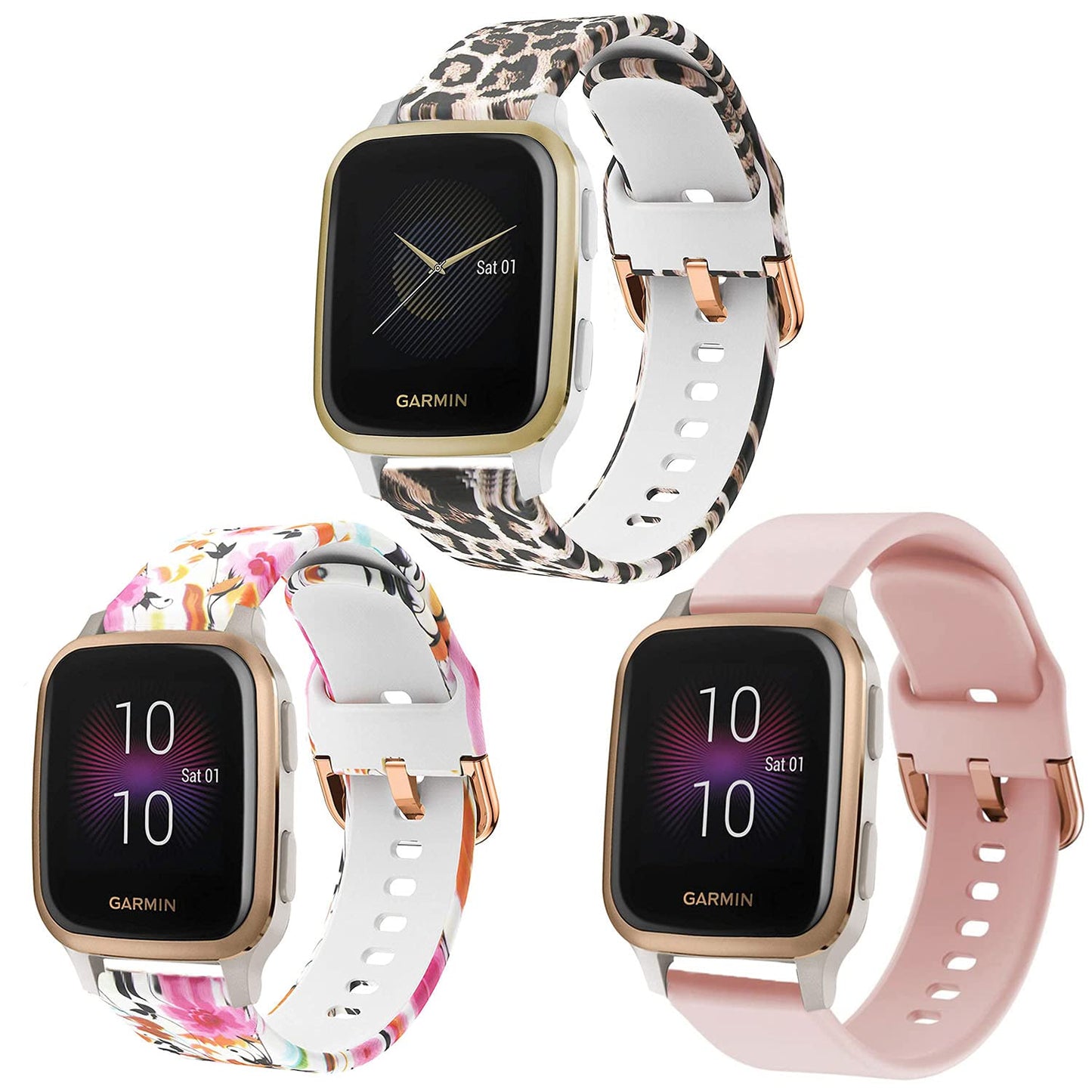 ViCRiOR Bands Compatible with Garmin Venu/Venu SQ Smart Watch, Quick Release Soft Silicone Fadeless Pattern Printed Floral Replacement Band for Garmin