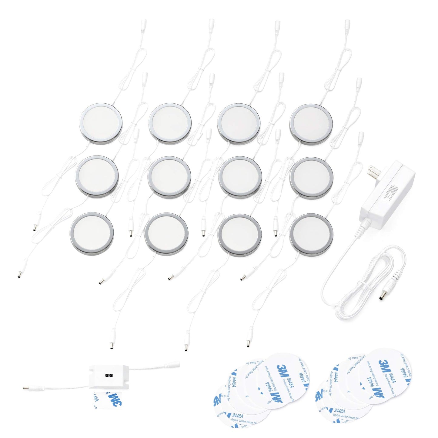 EShine Under Cabinet Puck Lights with Hand Wave Sensor - Circular LED Cabinet Lights - Dimmable - Pack of 12, Cool White (6000K)