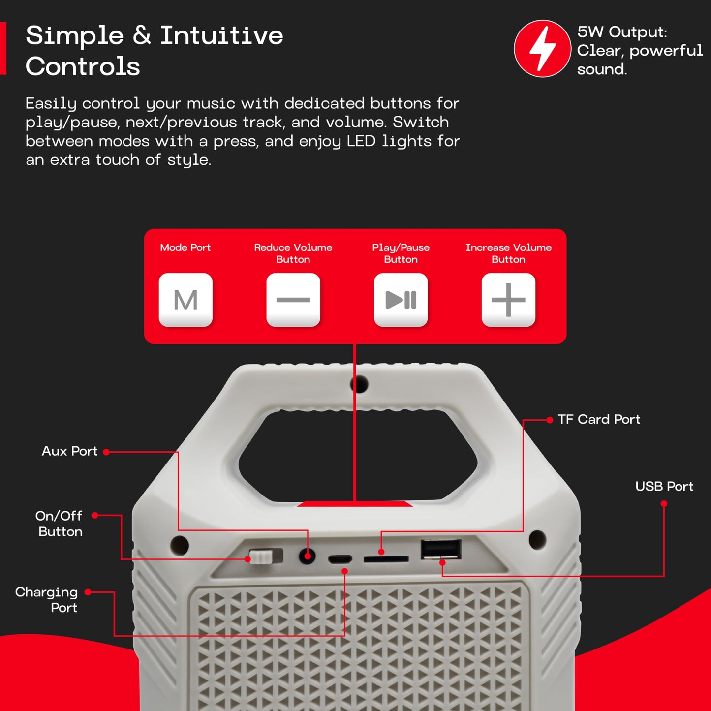 Diet Coke Portable Bluetooth 5.4 Speaker with Handle, Dual 5W Speakers, Multi-Connectivity (AUX/USB/MicroSD/FM), Hands-Free Calling, Lightweight