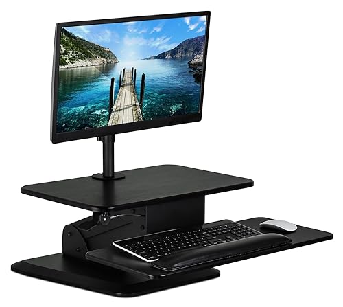 Mount-It! Standing Desk Converter with Monitor Mount | Height Adjustable Workstation with Keyboard Tray, Ergonomic, Free Standing, Easy Installation