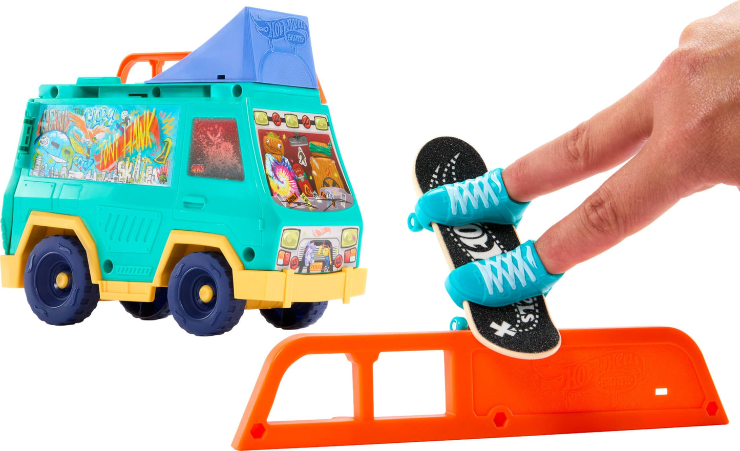 Hot Wheels Skate Fingerboard Playset, Skate Van Designed in Collaboration with Tony Hawk, with Exclusive Fingerboard & Pair Removable Skate Shoes
