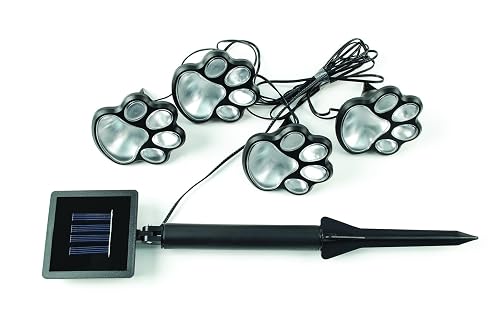 IdeaWorks JB7356 Dog Paw Solar Lights Outdoor Panels - Bright Energy Efficient and Perfect for your Garden - 4 pc Set, Black