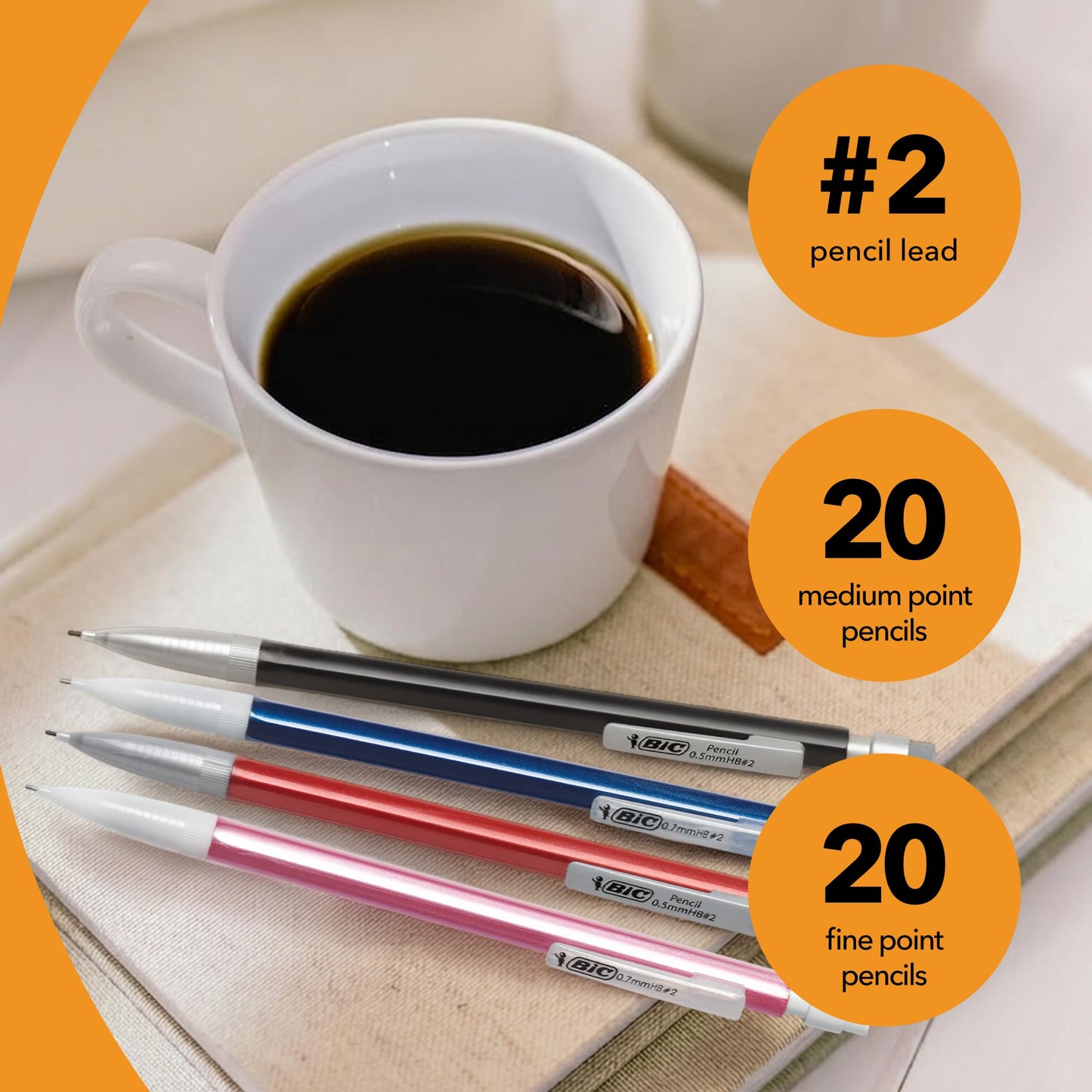 BIC Mechanical Pencils #2 XtraSmooth, 20 0.7mm & 20 0.5mm, Pack of 40