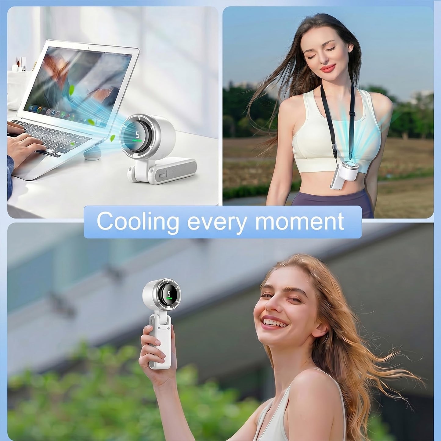 OWNGLETT Portable Handheld Fan, 5 Gear Wind, Up to 12 Working Hours, Mini Personal Hand Fan Blow Cold Air with Air Turbo Tech Cooling Fan for Outdoor