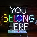 BNEMCEZH You Belong Here Neon Sign Dimmable Colourful LED Neon Light Sign for Wall Decor USB Powered Letters Neon Light for Bedroom Party Classroom