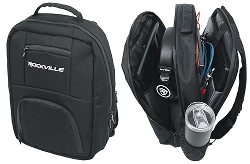 Rockville DJBP24 Rugged DJ Backpack, 11 Compartments, Fits Two 17" Laptops, YKK Zippers, Waterproof Track, Rubber Feet, for DJs, Musicians, and