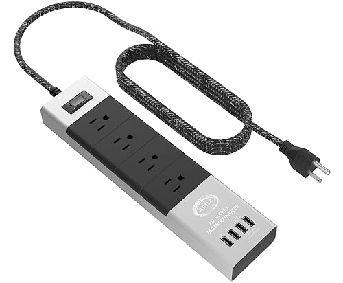 Power Strip Surge Protector by Artix NRGPower C500, Aluminum with Scratch-Proof Rubber Protective Outlets, 4 Outlets and 4 USB Ports, iSmart
