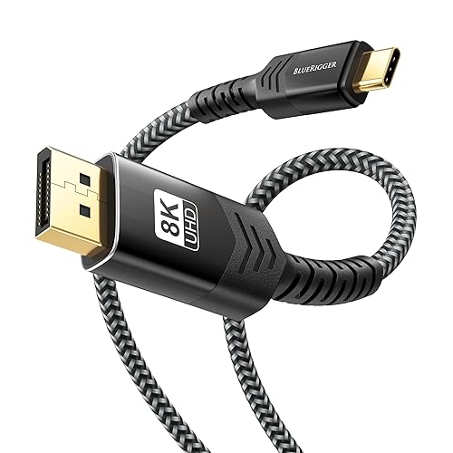 BlueRigger USB C to DisplayPort Cable (10FT, 8K 60Hz, USB Type-C 3.1 to Display Port, 32.4 Gbps, Thunderbolt 4/3, USB-C to DP 1.4 Cable) - Compatible