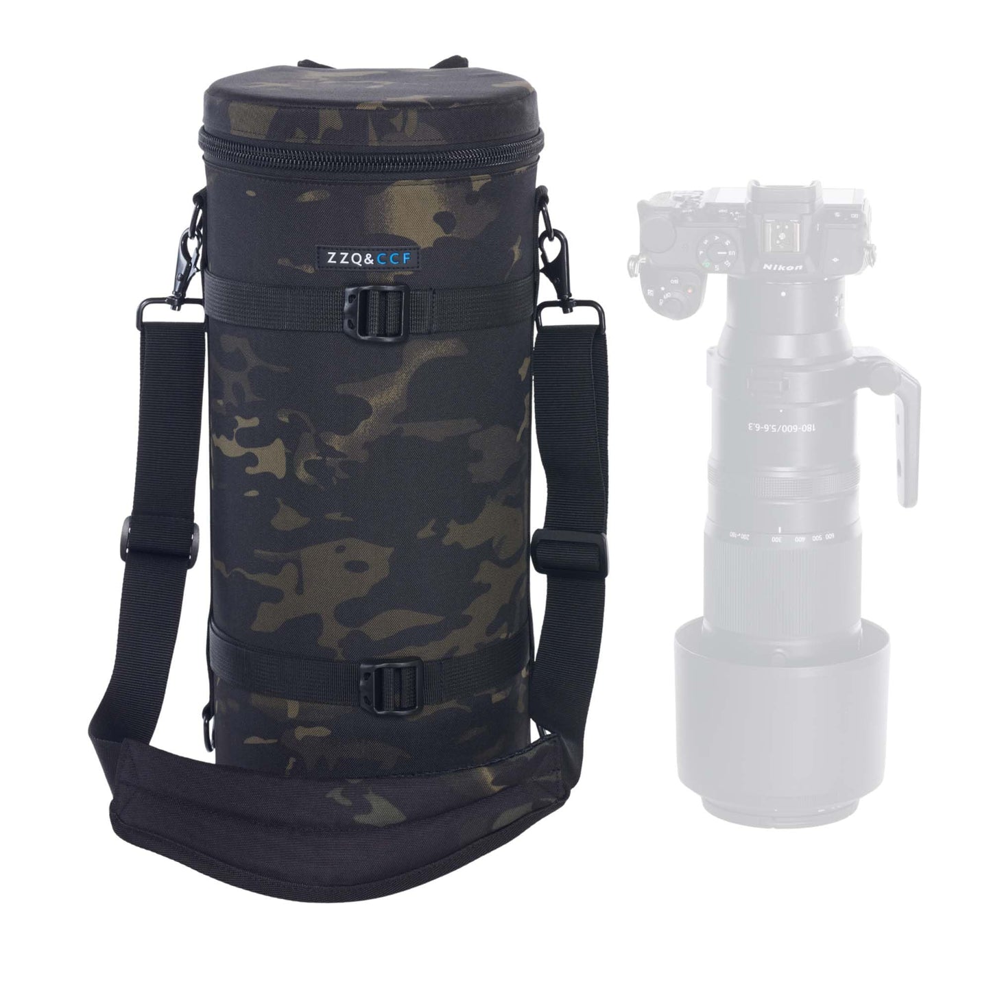 ZZQ&CCF Camera Lens Case Pouch Bag for NIKON NIKKOR Z 180-600mm f/5.6-6.3 VR Water Resistant Protective Camera Lens Pouch for Telephoto Zoom #Black