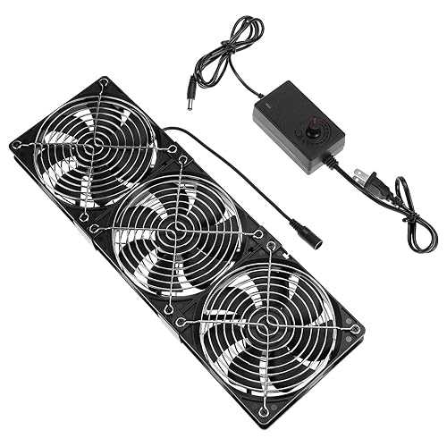 QWORK Dual Ball 120mm Triple Cooling Fan Kit with Variable Speed Controller, AC Plug DC 12V, 62 CFM, Dual-Ball Bearings