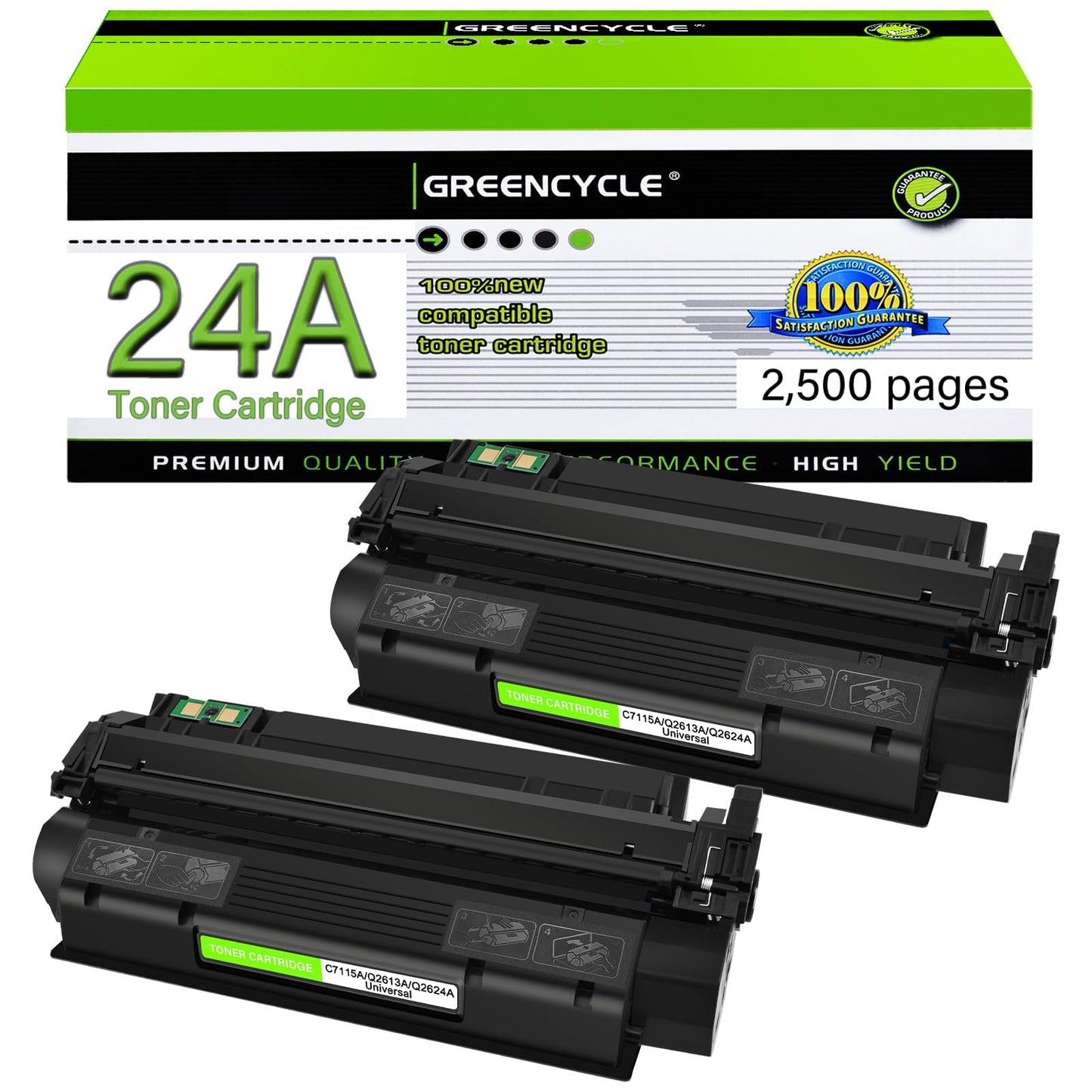 greencycle Q2624A 24A Replacement Black Toner Cartridge Compatible for HP LaserJet 1150 Printer Pack of 2