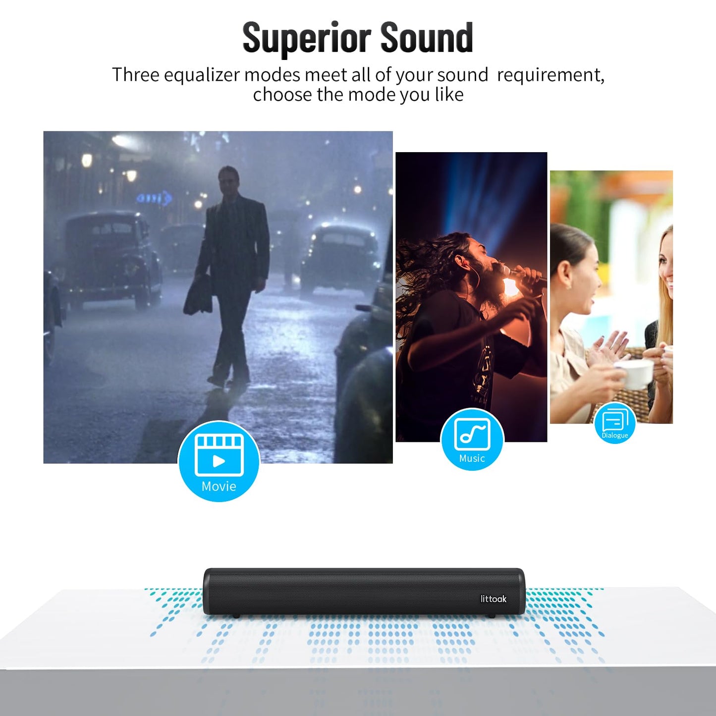 LITTOAK Sound Bar for TV, BT 5.0 Soundbar, 50 Watt 16 Inch Soundbars for Home Audio, Gaming, Projectors, TV Speakers Supports HDMI