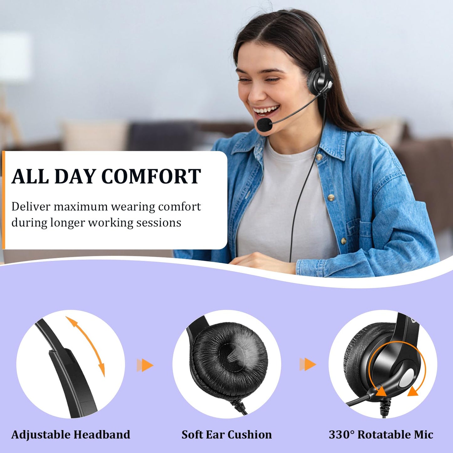 Callez Yealink Phone Headset RJ9 Wired Telephone Headset with Microphone Noise Cancelling Compatible with Yealink T46S T48S T42S T21P T33G T27G T23G