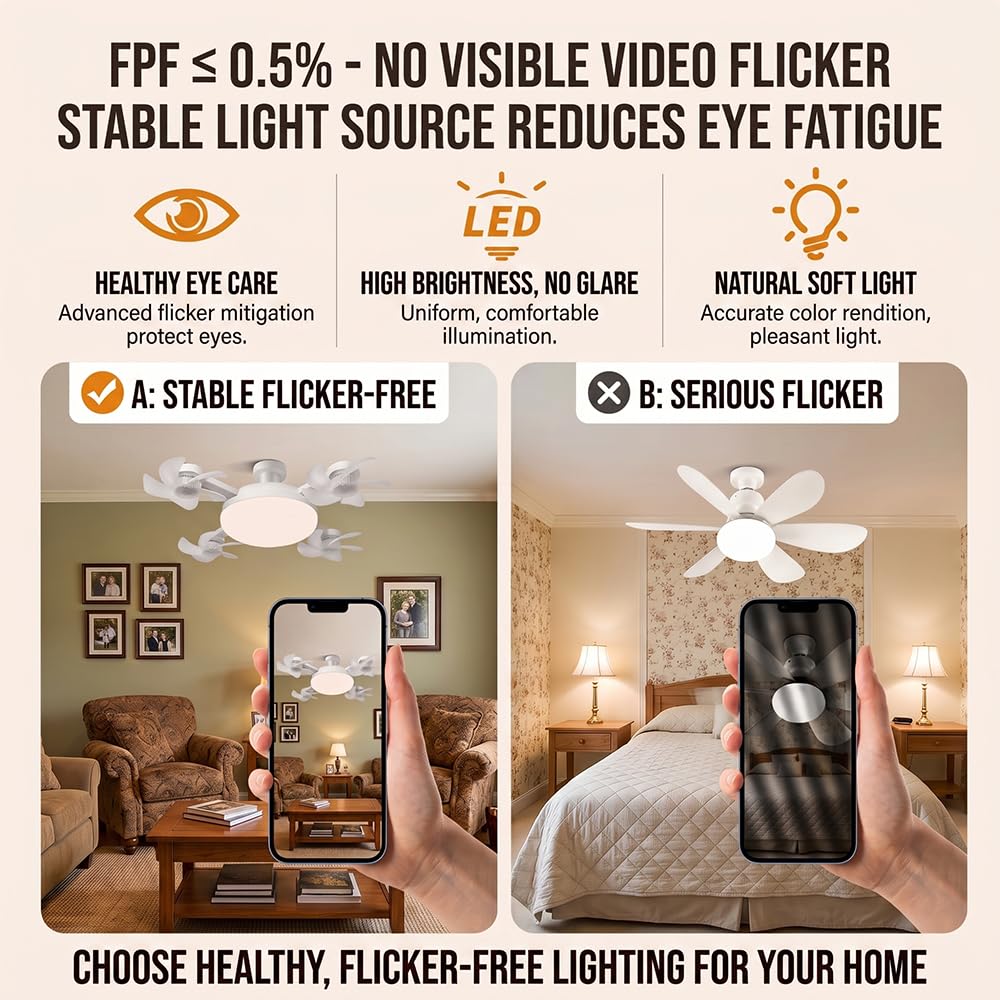 Vorlux E27 Socket Fan Light with Remote: Screw in Ceiling Fan with LED Dimmable Bulb, Color Temperatures & 3-Speed Quiet Fan for Bedroom, Kitchen