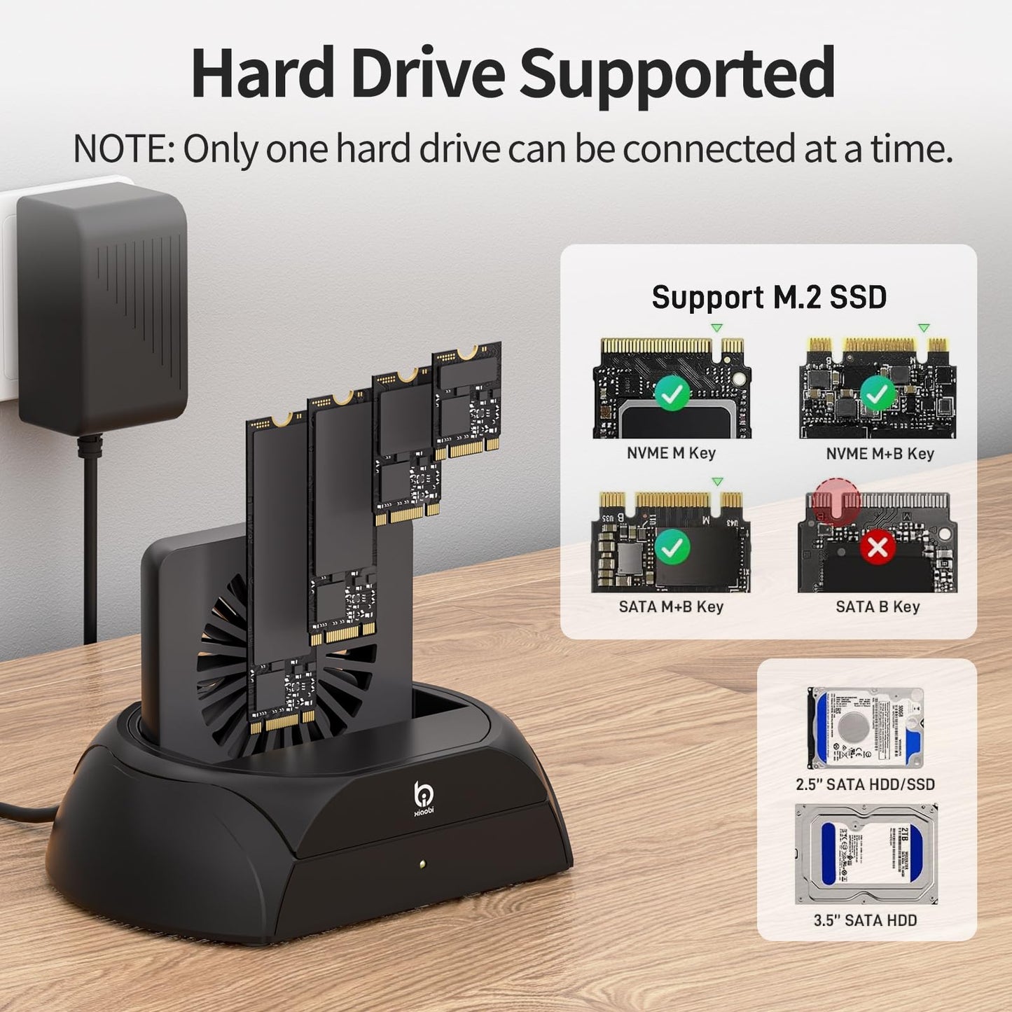 Hard Drive Docking Station, Pcie NVMe Adapter with Cooling Fan Superior Cooling Efficiency, External Hard Drive Reader Compatible with M.2 NVMe/SATA