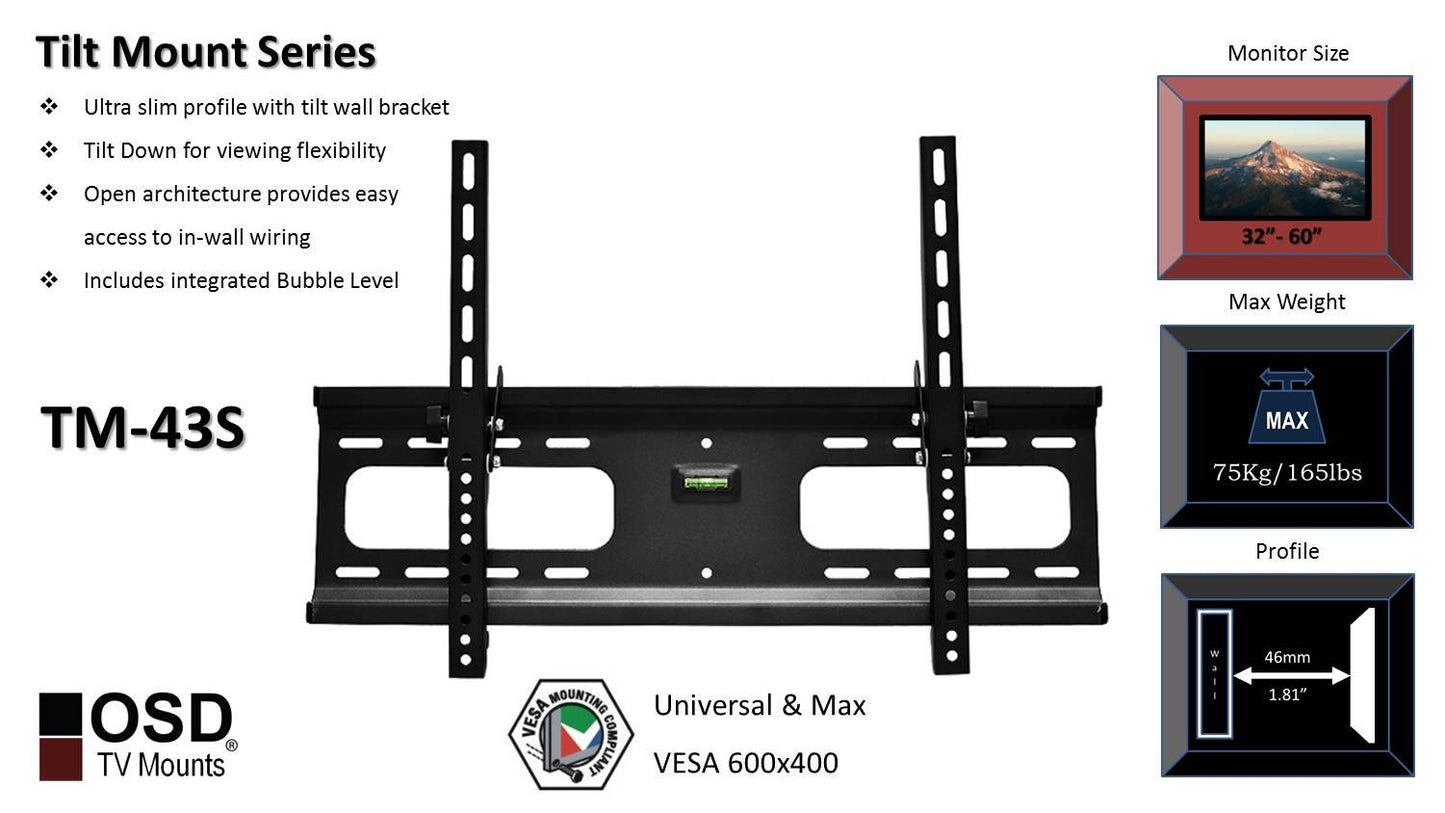 OSD Audio TM-43S Ultra Slim Flat Tilt Wall Mount for 32-inch to 60-inch LED or LCD TV